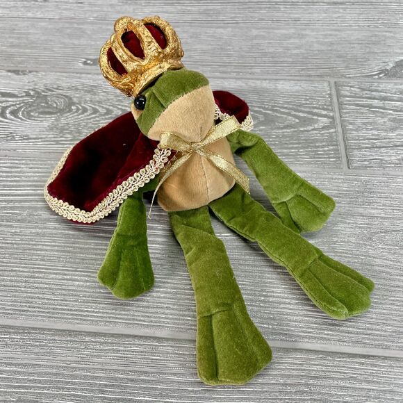 Mark Roberts Green Frog Prince King 9" Decorative Stuffed Plush Velvet Red Cape - Picture 1 of 12